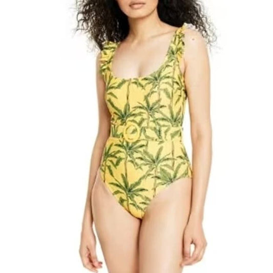 Aqua Bendita x Target Palm Leaf Belted One Piece Bathing Suit Yellow Large
