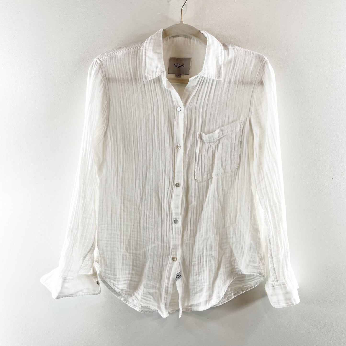 Rails Ellis 100% Cotton Gauze Long Sleeve Button-Up Shirt Top White XS