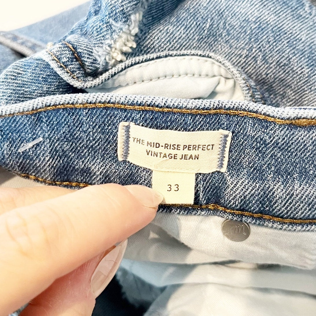 Madewell Mid-Rise Perfect Vintage Jean in Ainsdale Wash Knee-Rip Edition 33