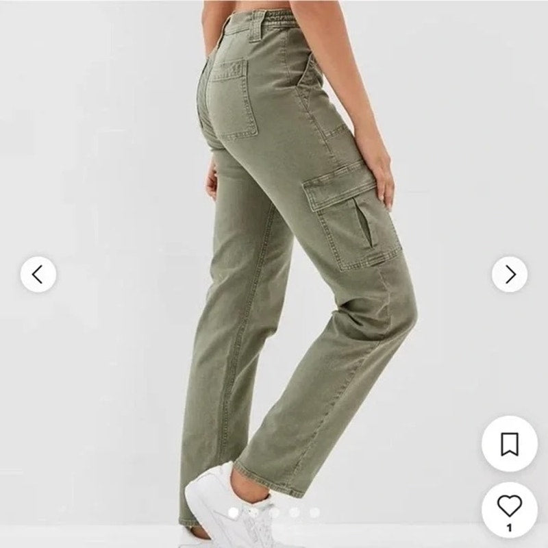 American Eagle High Rise Straight Leg Cargo Pants Green 4