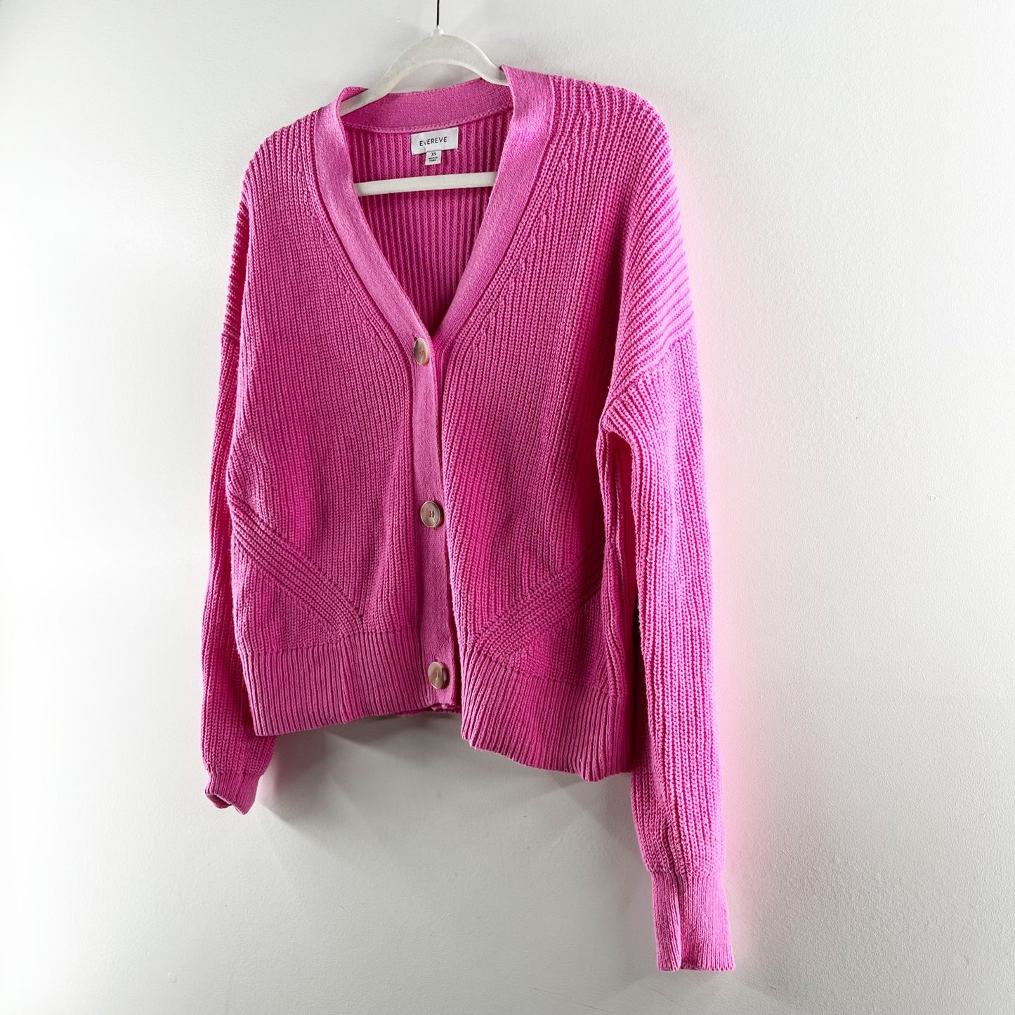 Evereve Long Sleeve Button Up Ribbed Cotton Cardigan Sweater Pink XS