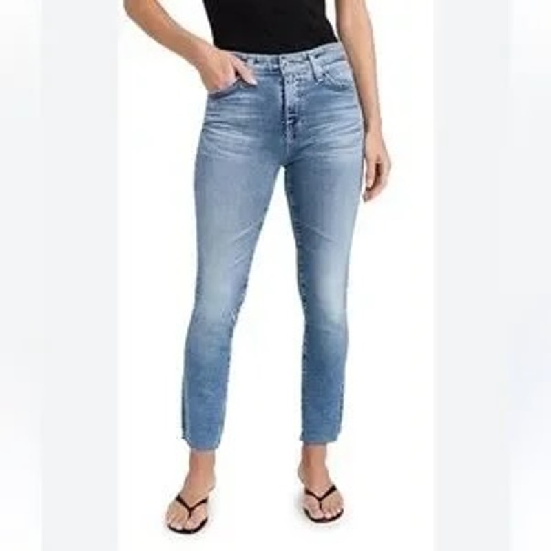 AG Adriano Goldschmied Mari Crop High Rise Slim Straight Leg Jeans Blue 25