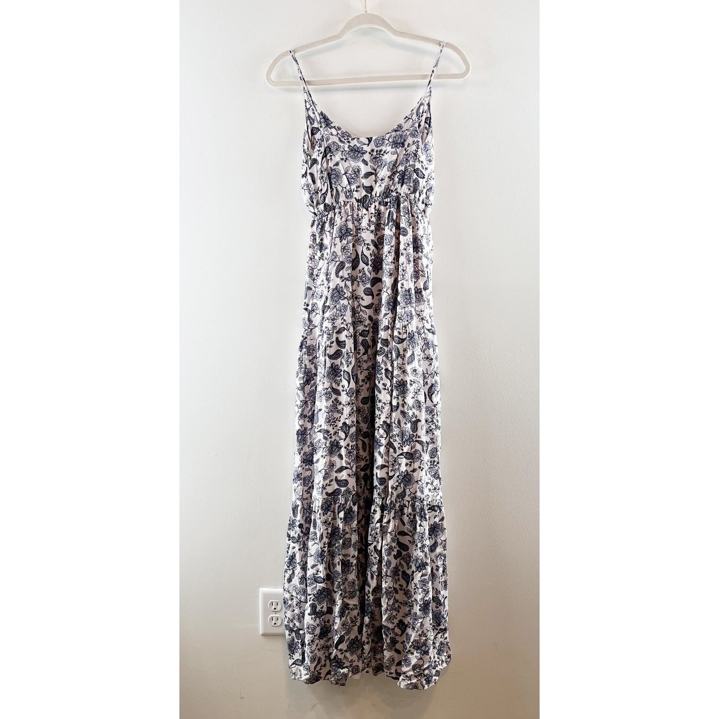 BB Dakota Penelope Floral Maxi Slip Sundress Dress White Blue XS