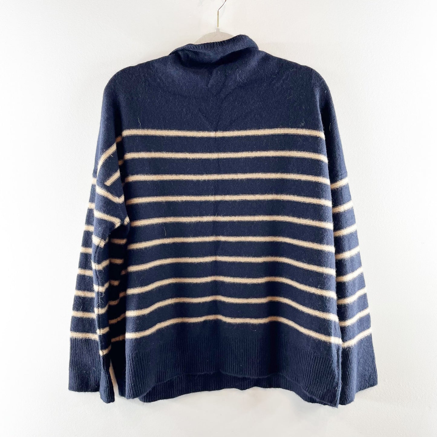 Vince Long Sleeve Striped Turtleneck Pullover Sweater Blue Tan Large