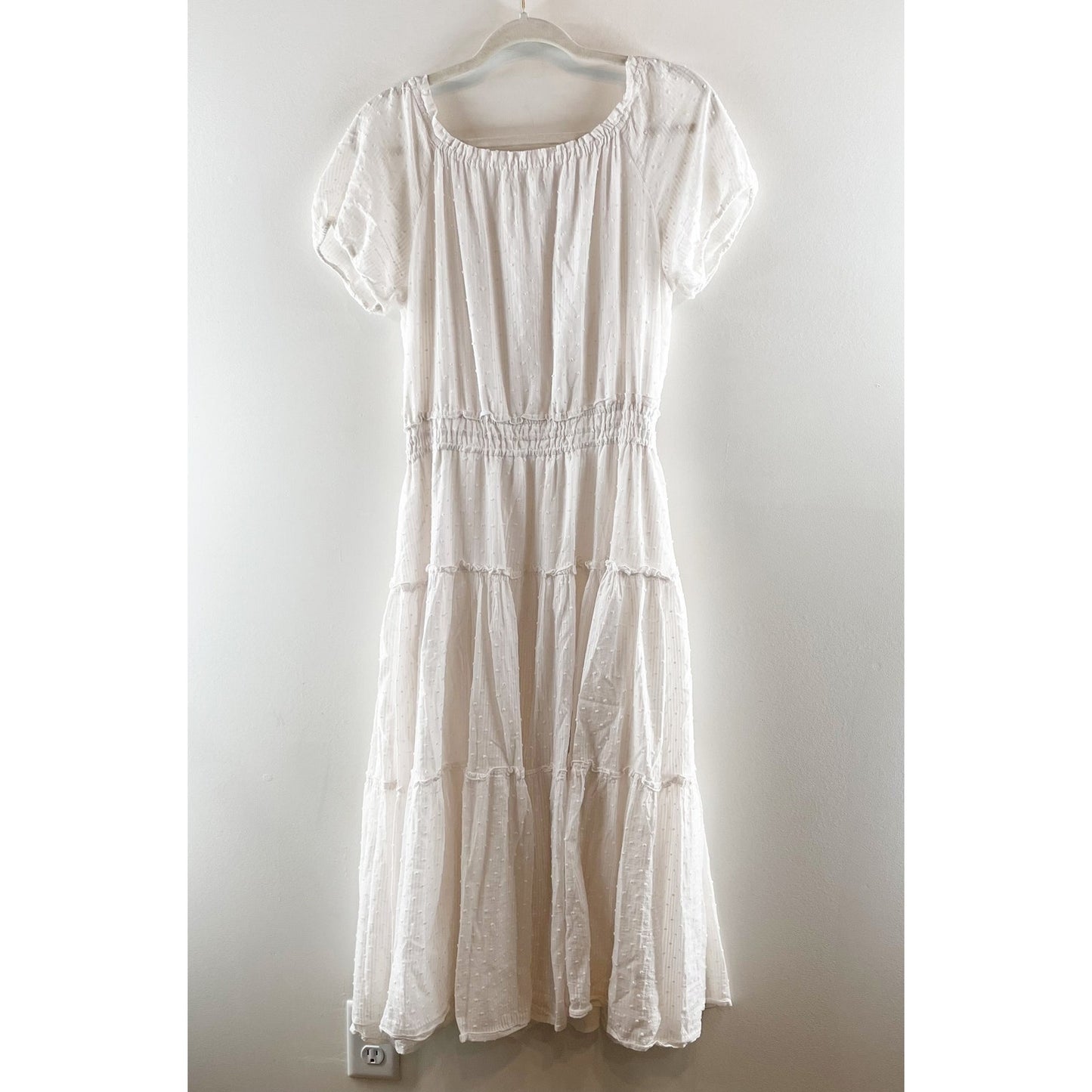Tommy Hilfiger Cotton Puff Short Sleeve Tired Midi Dress White 10