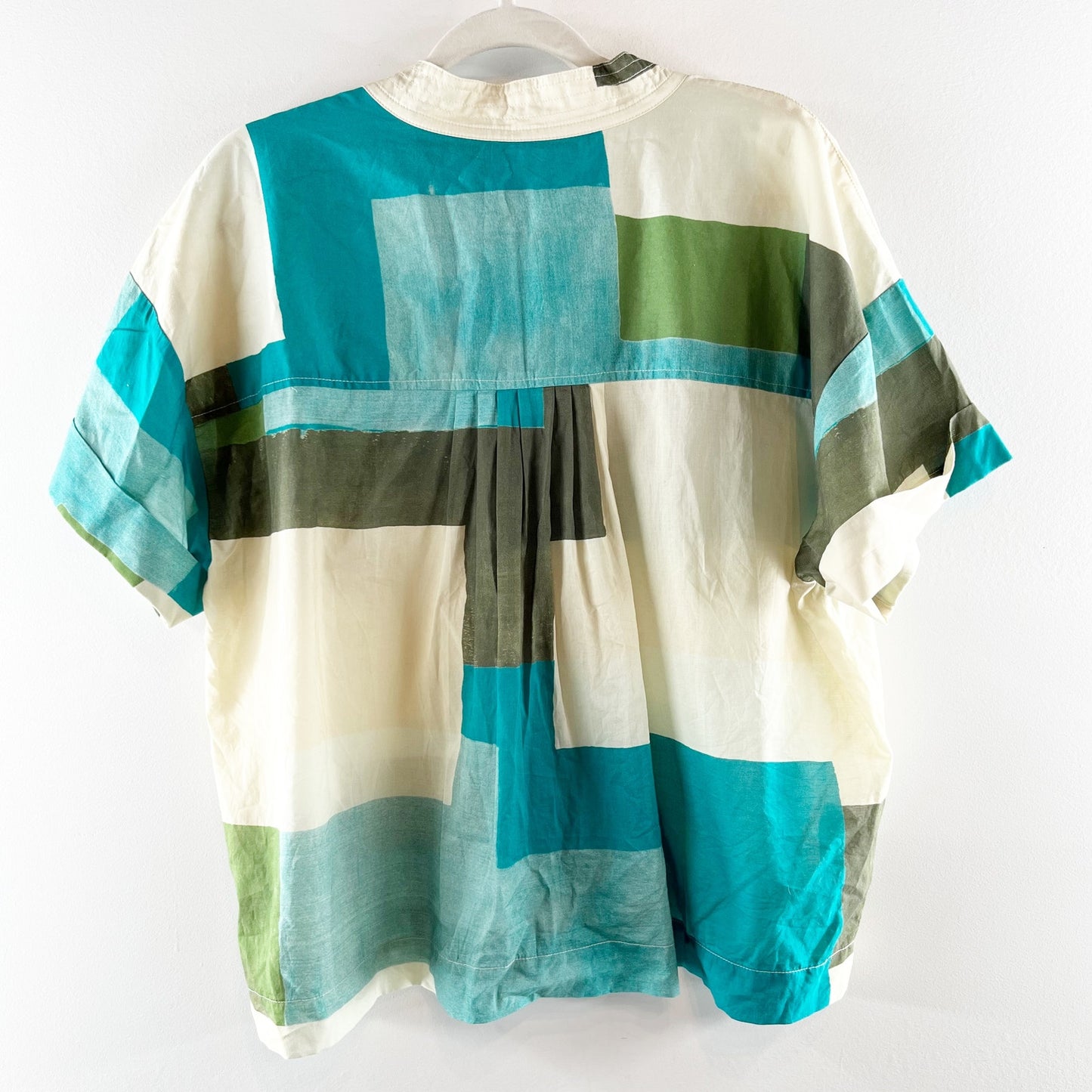 Banana Republic Short Sleeve Cotton Button Front Pleated Back Top Yuzu Zest XL