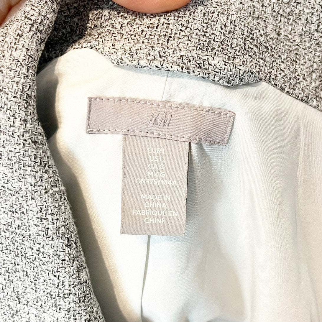 H&M Gathered 3/4 Sleeve Single Button Blazer Jacket Gray Large