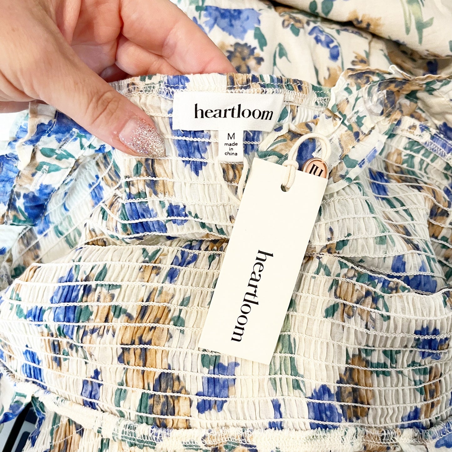Heartloom Ronnie Floral Smocked Midi Dress Bellflower White Medium