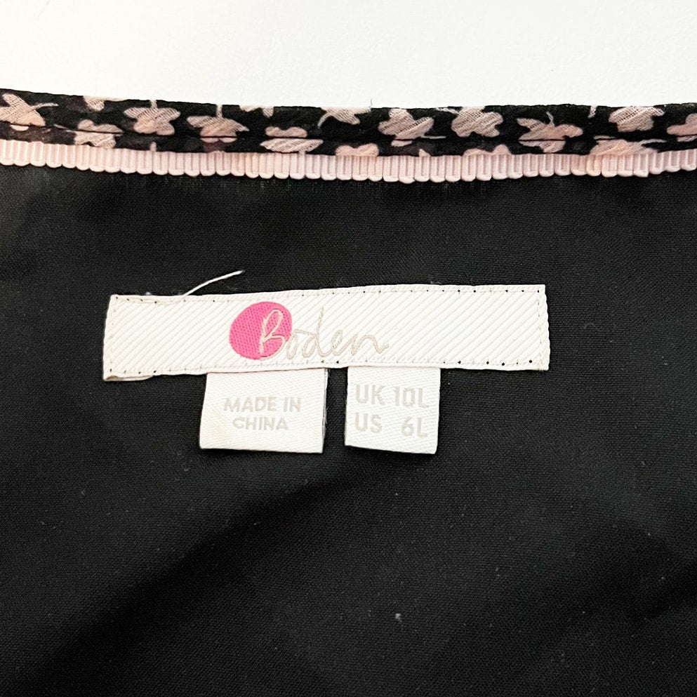 Boden Long Sleeve Libby Ruffle Floral Mini Dress Black Pink 6 Long