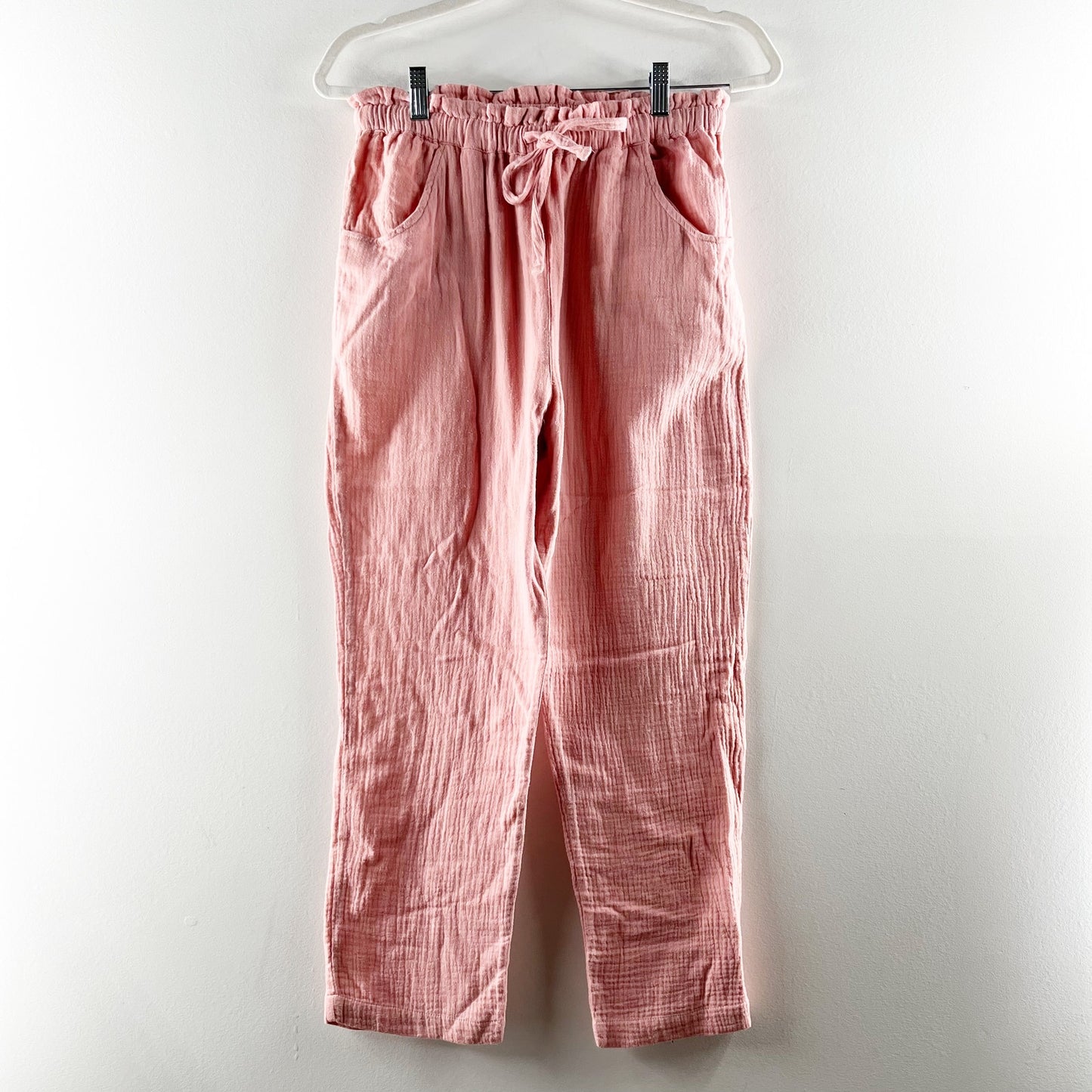 Olivaceous High Rise Cotton Gauzy Pull On Beach Straight Leg Pants Pink Medium