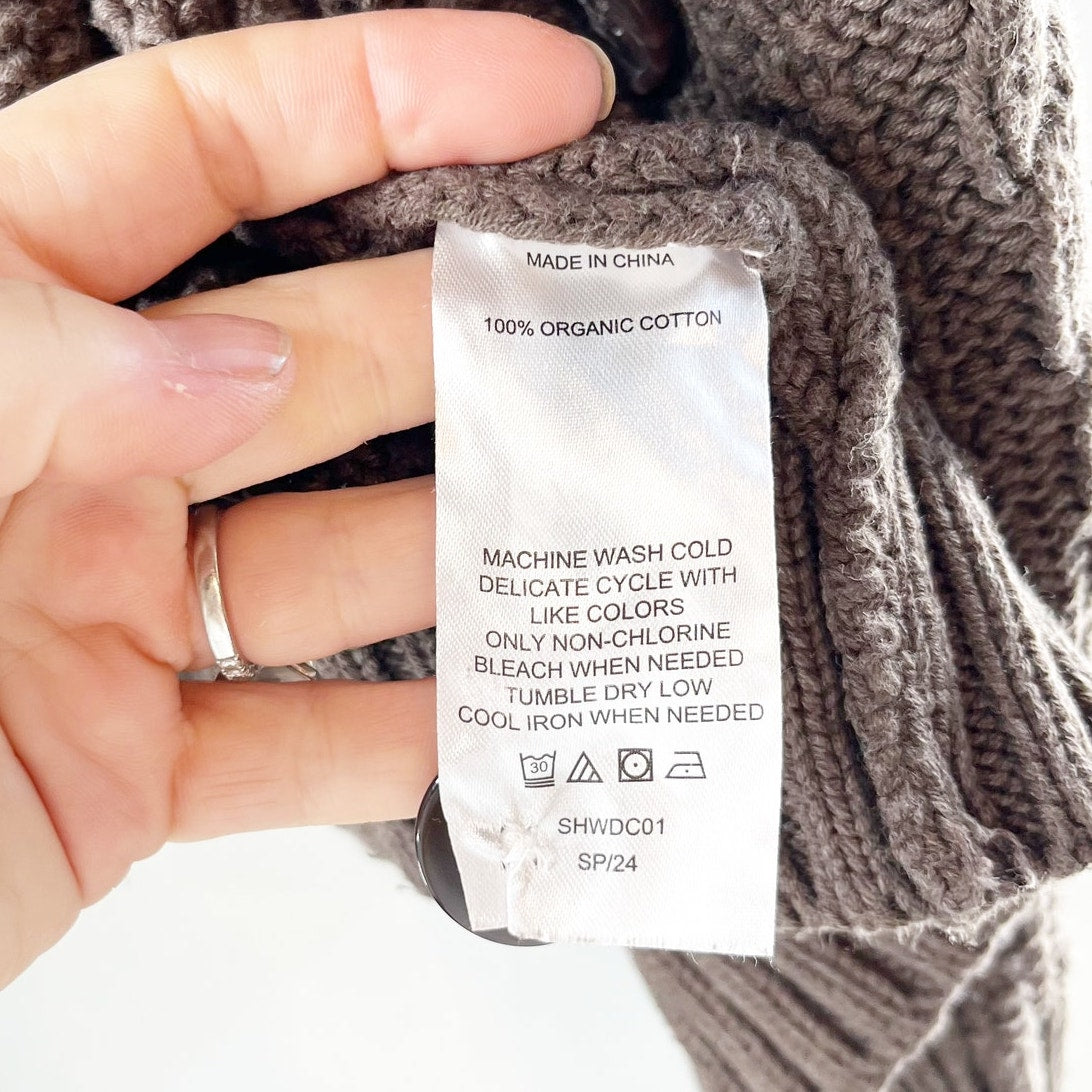 Quince Organic Cotton Oversized Cable Cardigan Sweater Heather Brown XS