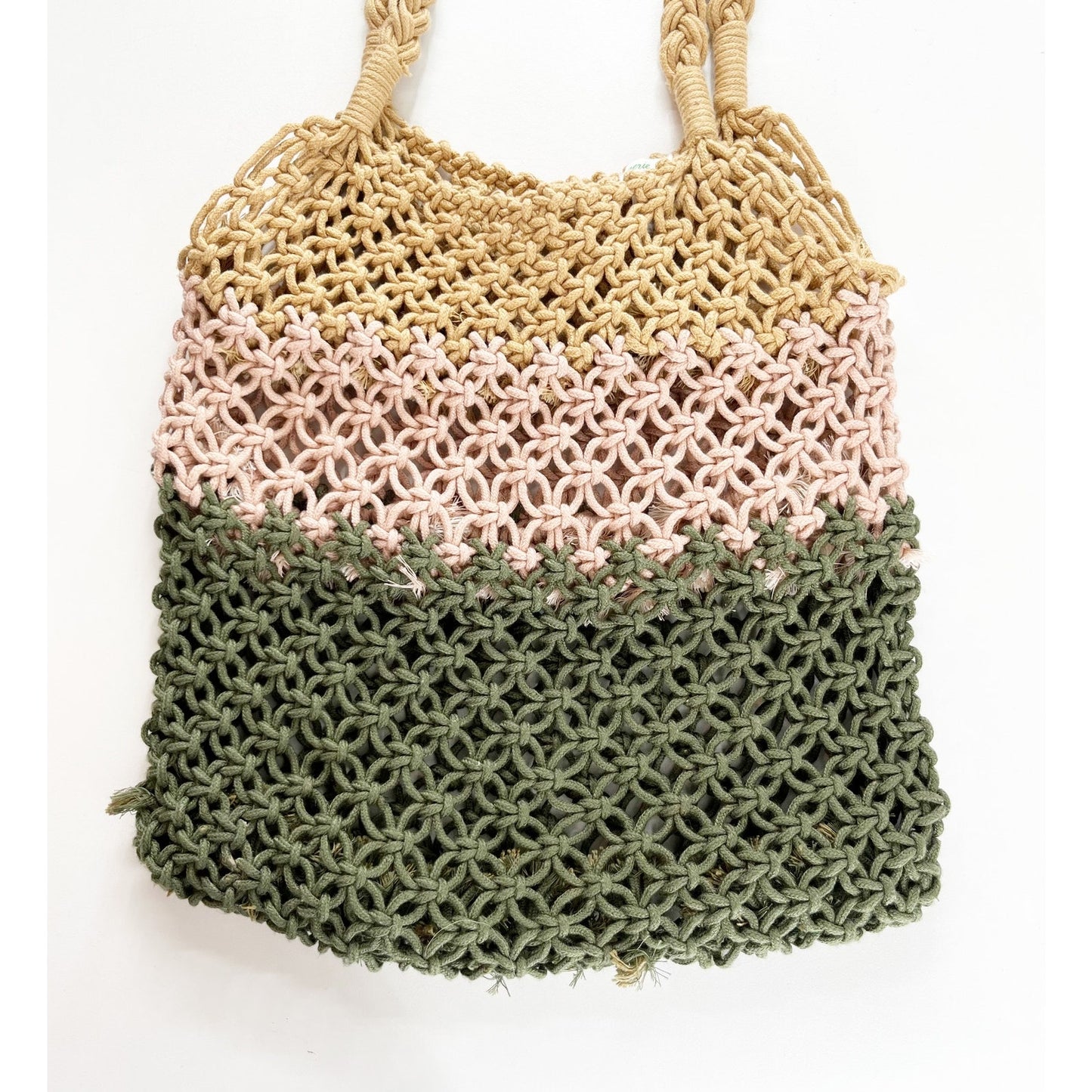 Aerie Crochet Beach Tote Bag Purse Brown Pink Green