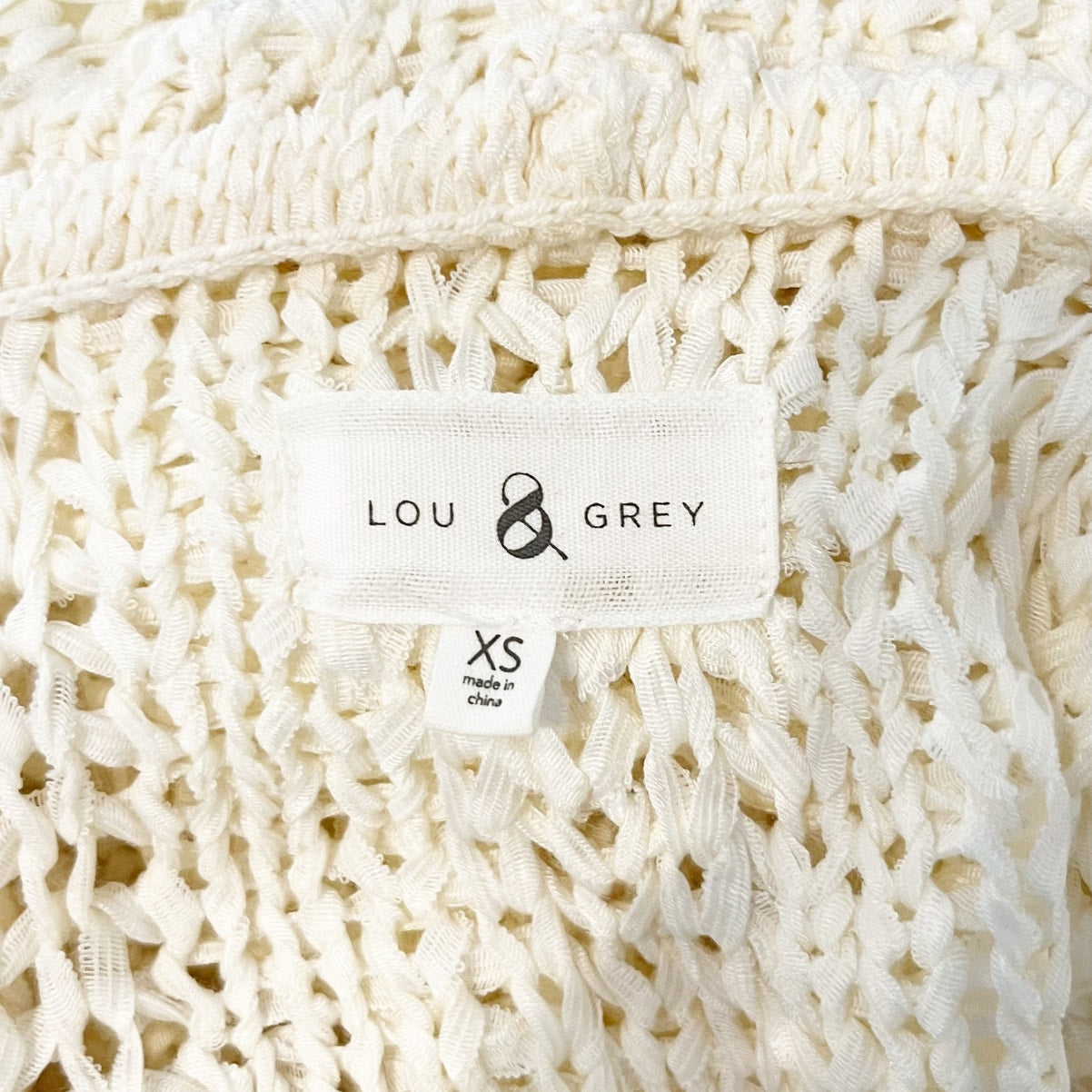 Lou & Gray Long Sleeve Crochet Knit Hooded Duster Cardigan Sweater Cream XS