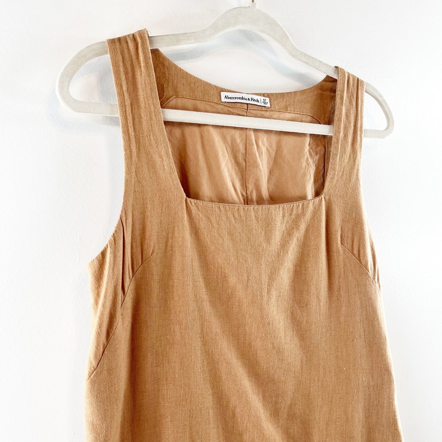 Abercrombie Linen Blend Square Neck Mini Shift Dress Brown Small Tall