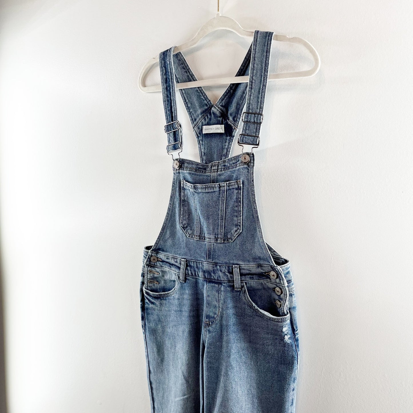 Happily Grey Sleeveless Straight Leg Medium Wash Denim Overall Jumpsuit Blue 26