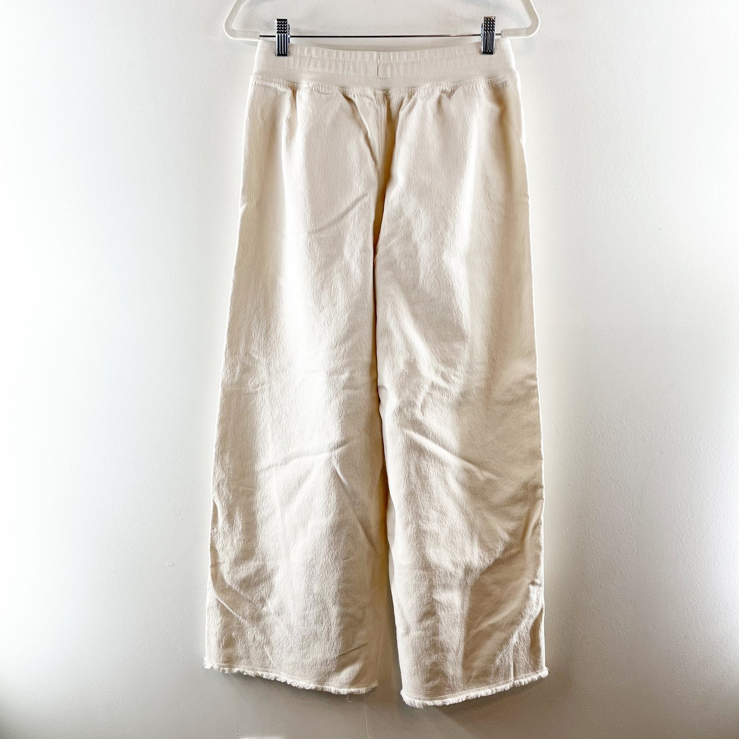 Aerie High Rise Soft Landing Wide Leg Pull On Raw Hem Cream Pants Medium