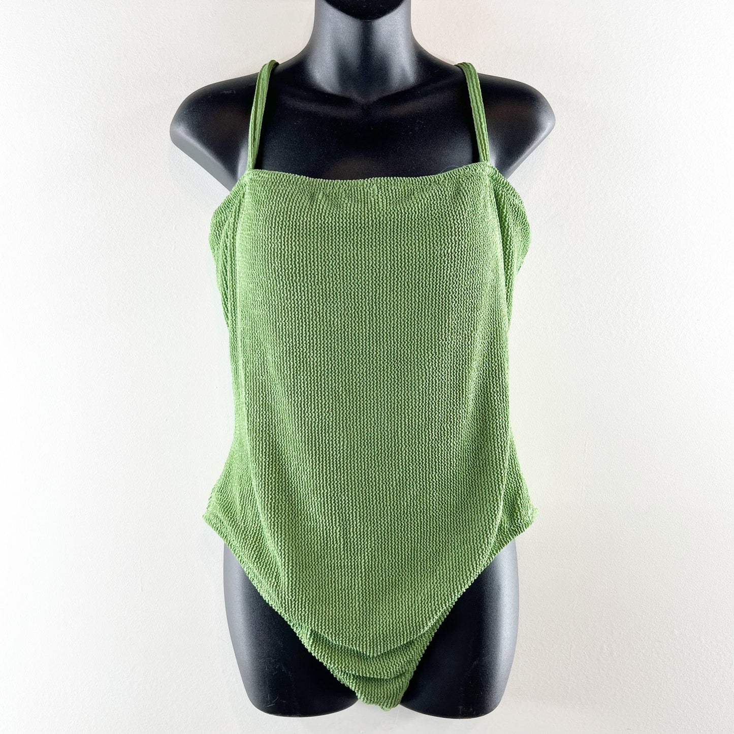 Shade & Shore Square Neck Textured One Piece Swimsuit Green Large