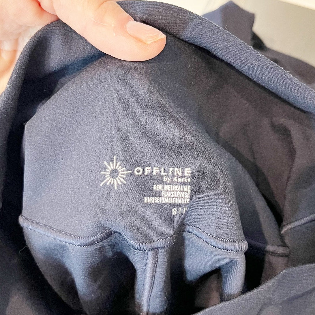 Aerie Offline High Rise Crossover Flare Leg Leggings Yoga Pants Navy Blue Small