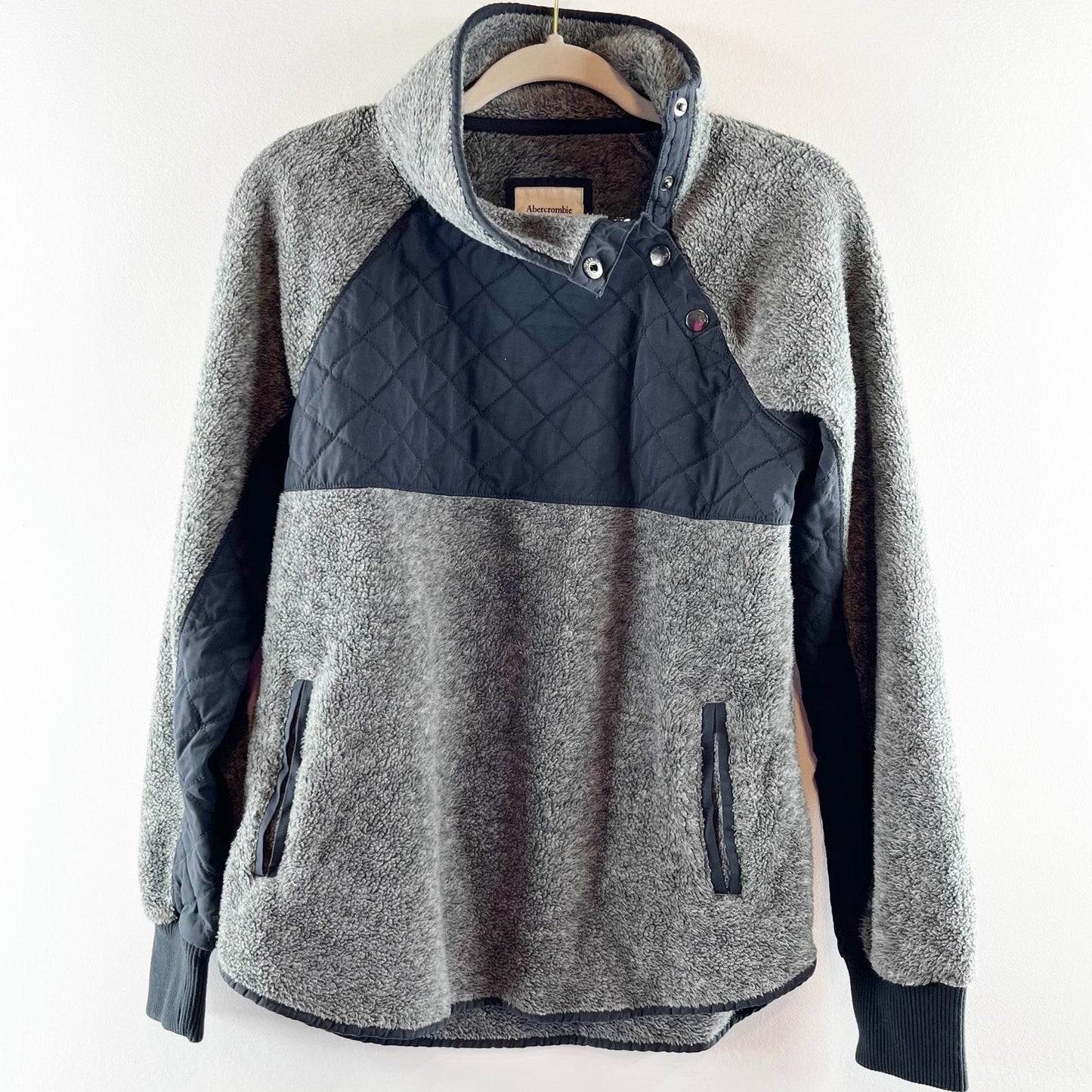 Abercrombie & Fitch Asymmetrical Snap Fleece Jacket Gray Blue Small