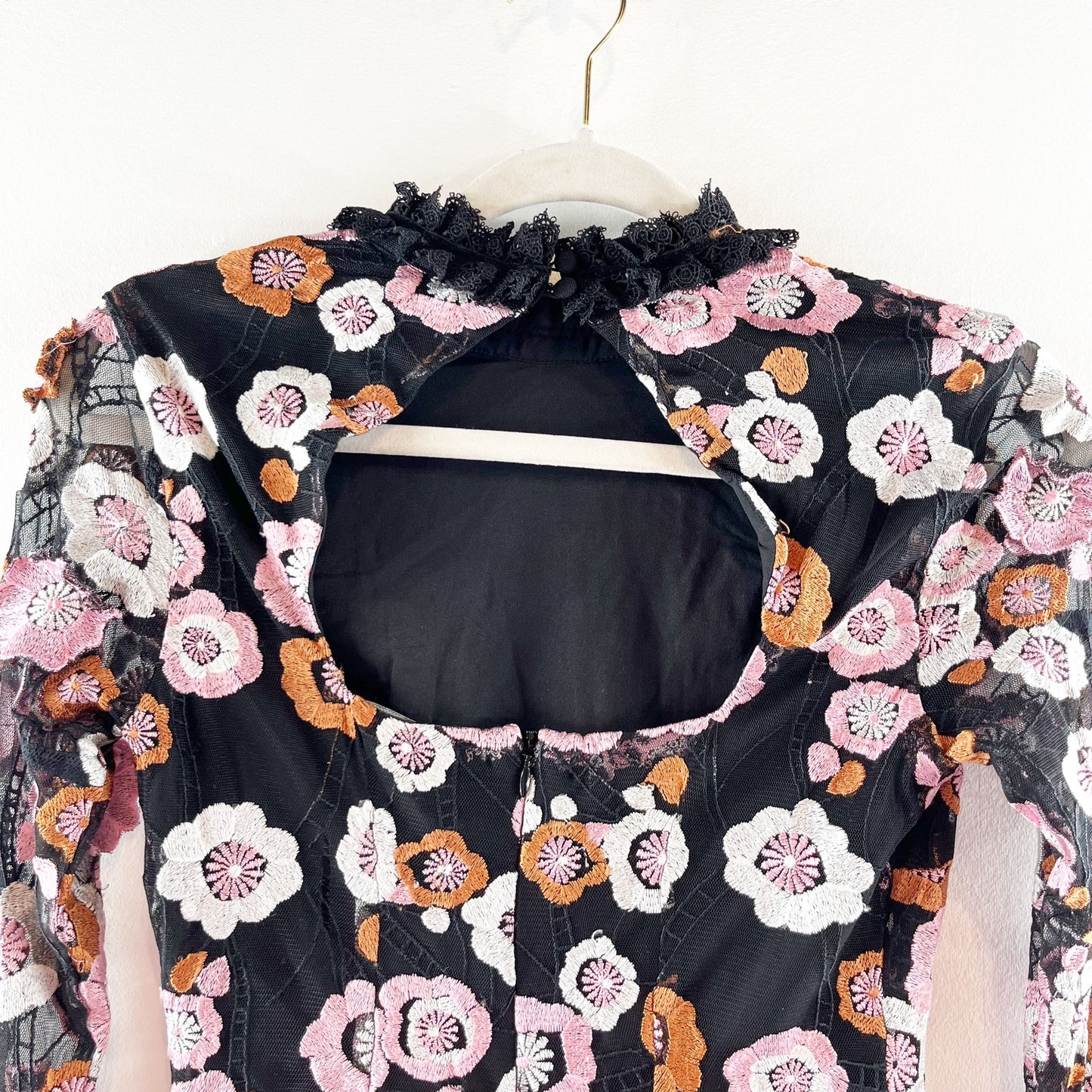 French Connection 3D Floral Applique Mini Dress Pink Black 4