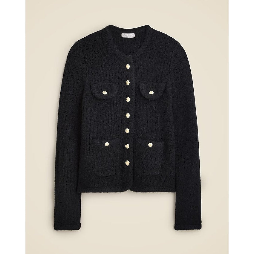 J. Crew Textured Button Up Long Sleeve Lady Jacket Cardigan Sweater Black Medium