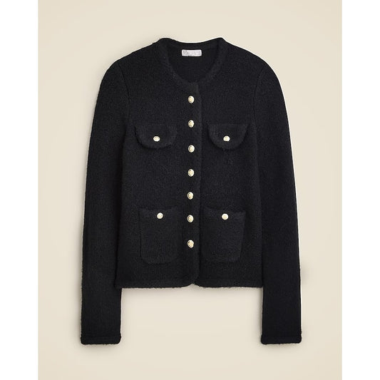 J. Crew Textured Button Up Long Sleeve Lady Jacket Cardigan Sweater Black Medium