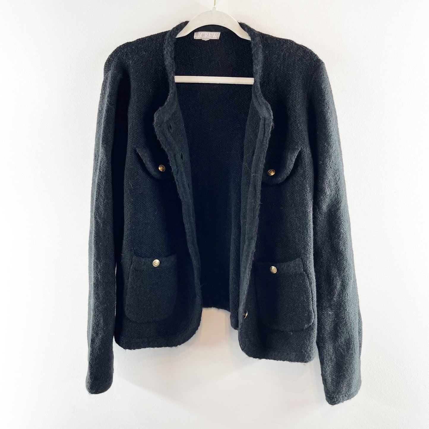 J. Crew Textured Button Up Long Sleeve Lady Jacket Cardigan Sweater Black Medium