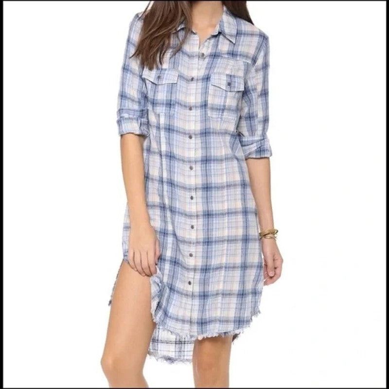 free people plaid shirt dress Free People By The Way Plaid Mini Dress in Navy Combo