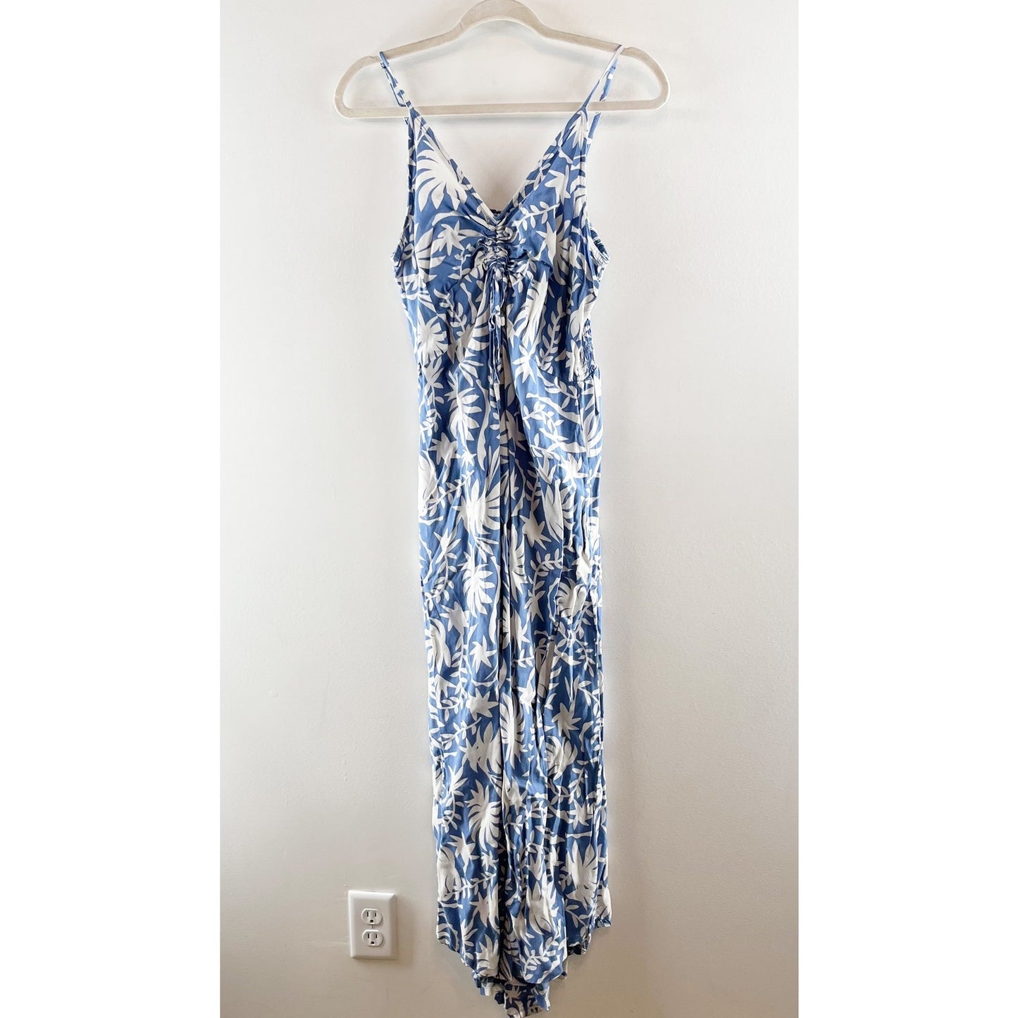 Japna Wide Leg Floral One Piece Jumpsuit Blue White XL