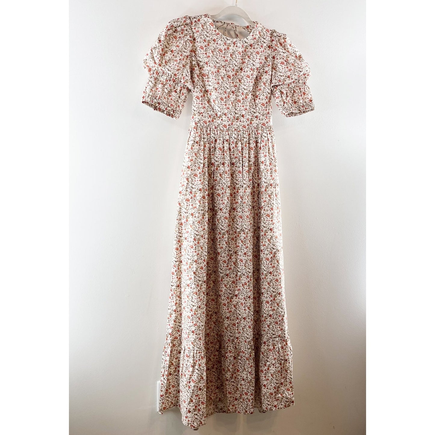 o.p.t One Pretty Time Hayden Puff Sleeve Open Back Floral Maxi Dress Pink Small