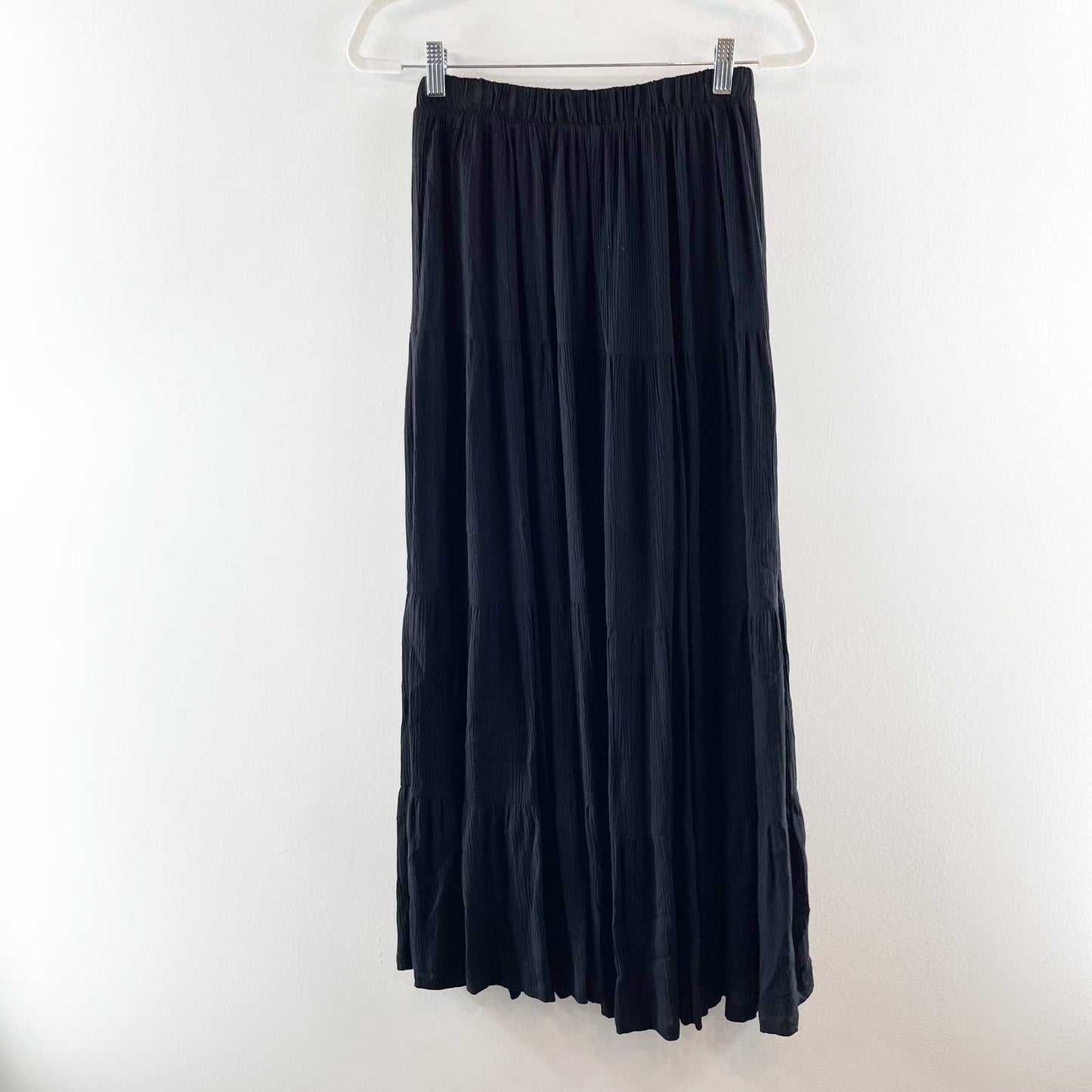Z Supply Nikola Crinkled High Waisted Tiered Maxi Skirt Black Small