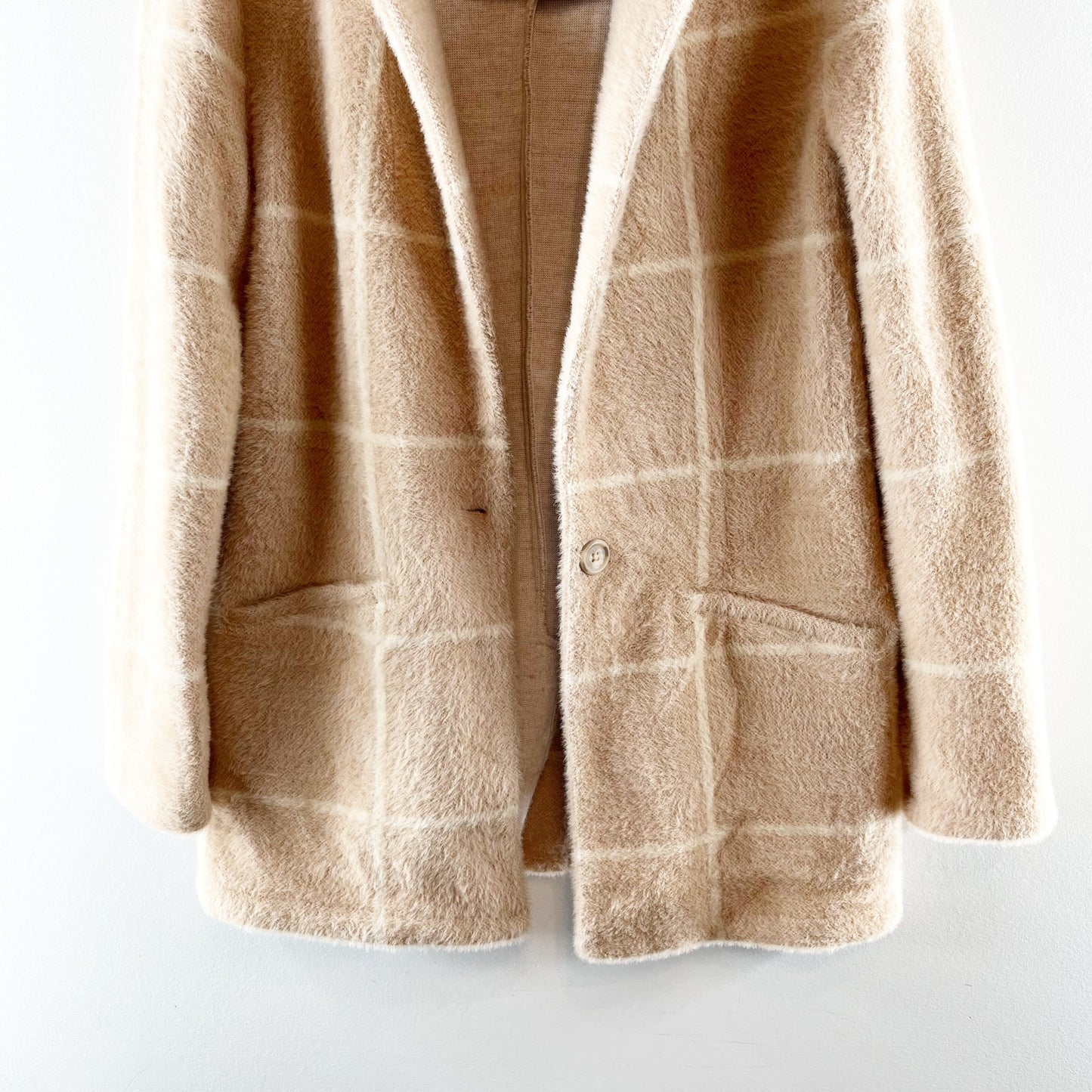 Z Supply Plaid Windowpane Anna Eyelash Blazer Jacket Camel Tan XS