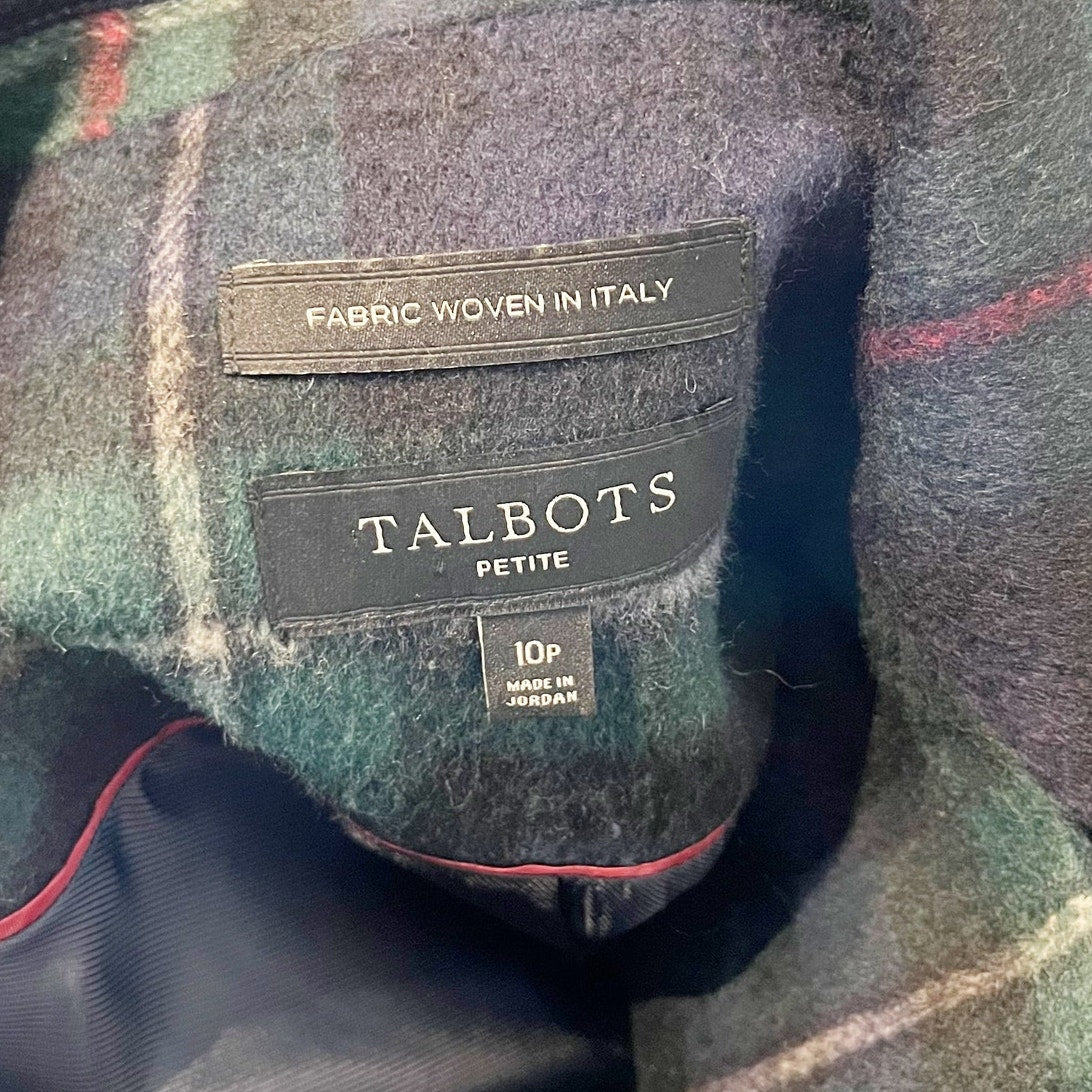 Talbots Brushed Wool Double Breasted Blazer Jacket Tartan Plaid Green 10P