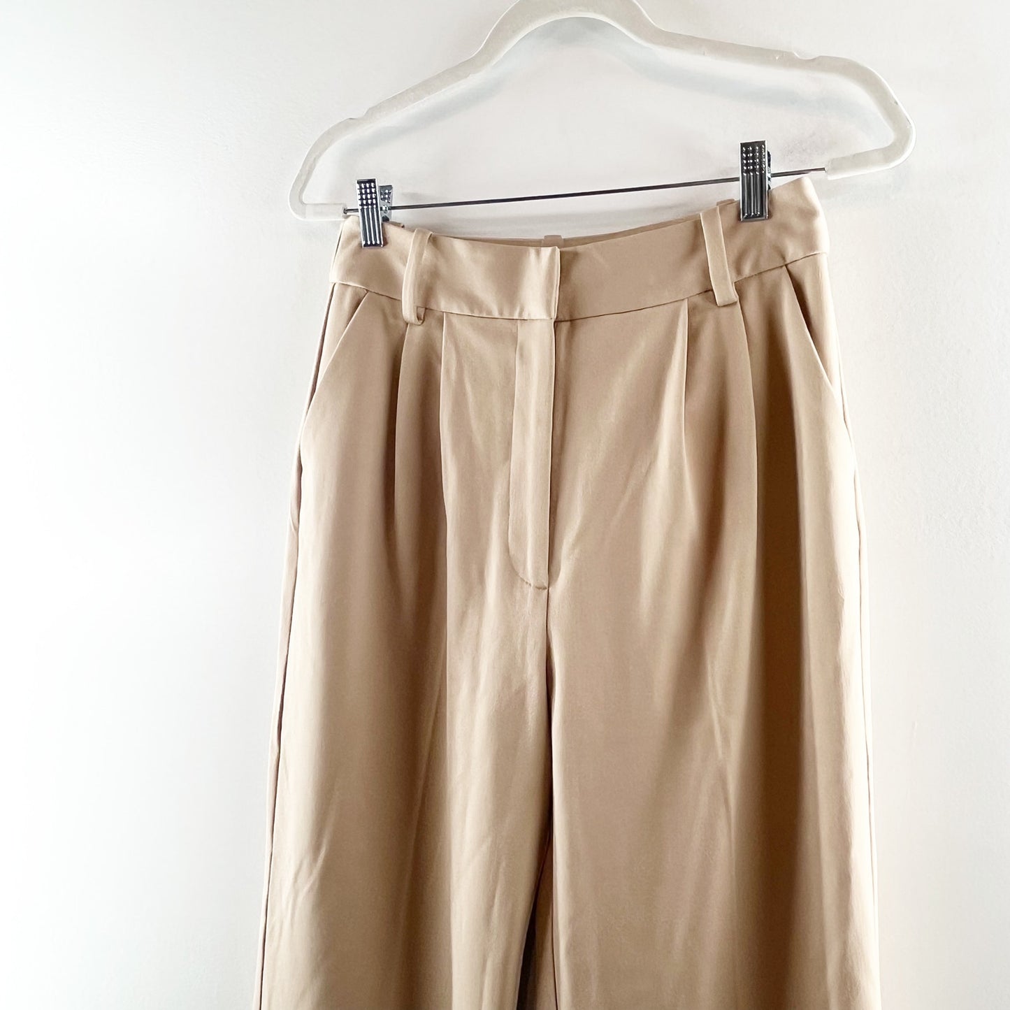 Favorite Daughter High Rise Pleated Wide Leg Trouser Pants Tan Beige 10