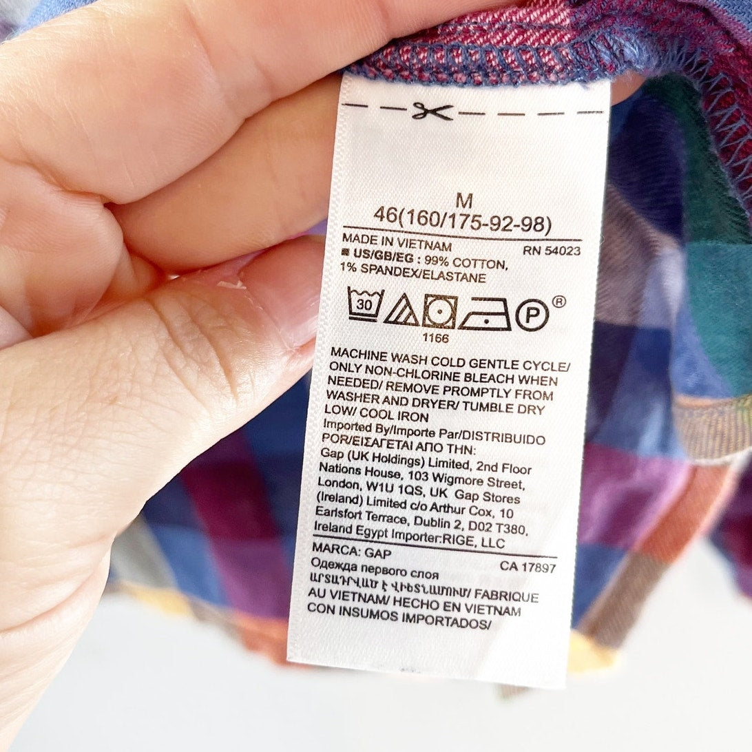 GAP Long Sleeve Femme Cotton Pullover Top Plaid Blue Pink Medium