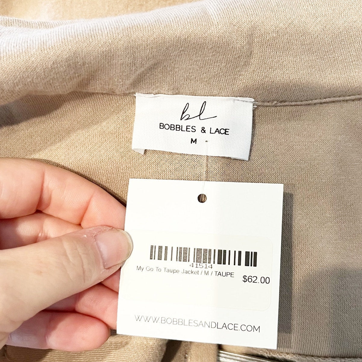 Bobbles & Lace My Go To Shacket Jacket Soft Long Sleeve Taupe Tan Medium