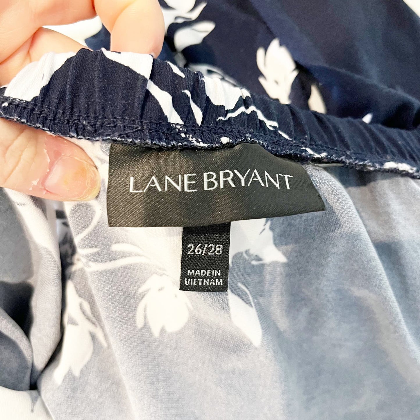 Lane Bryant Strapless Wide Leg Floral Belted Stretch Jumpsuit Navy Blue 26/28