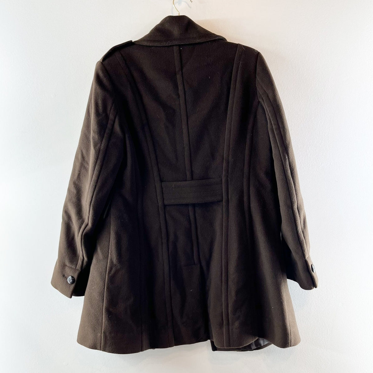 Cole Haan Long Sleeve Notch Lapel Button-Front Overcoat Dark Brown Small