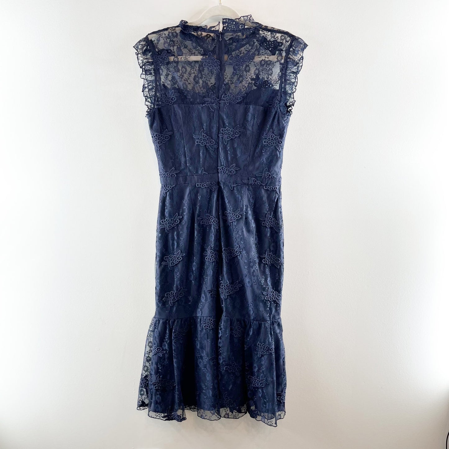 Chelsea 28 Lace High Neck Tiered Sweetheart Neckline Dress Navy Blue 8