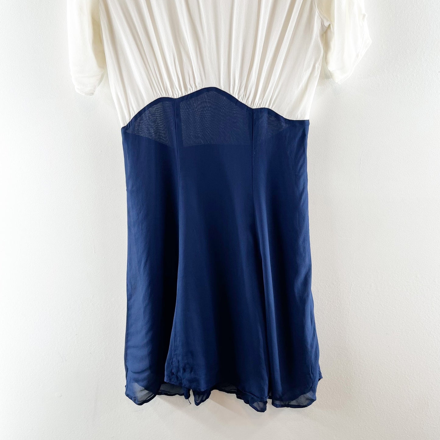 Reformation Chiffon Colorblock Short Sleeve Mini Dress White Navy Blue Medium