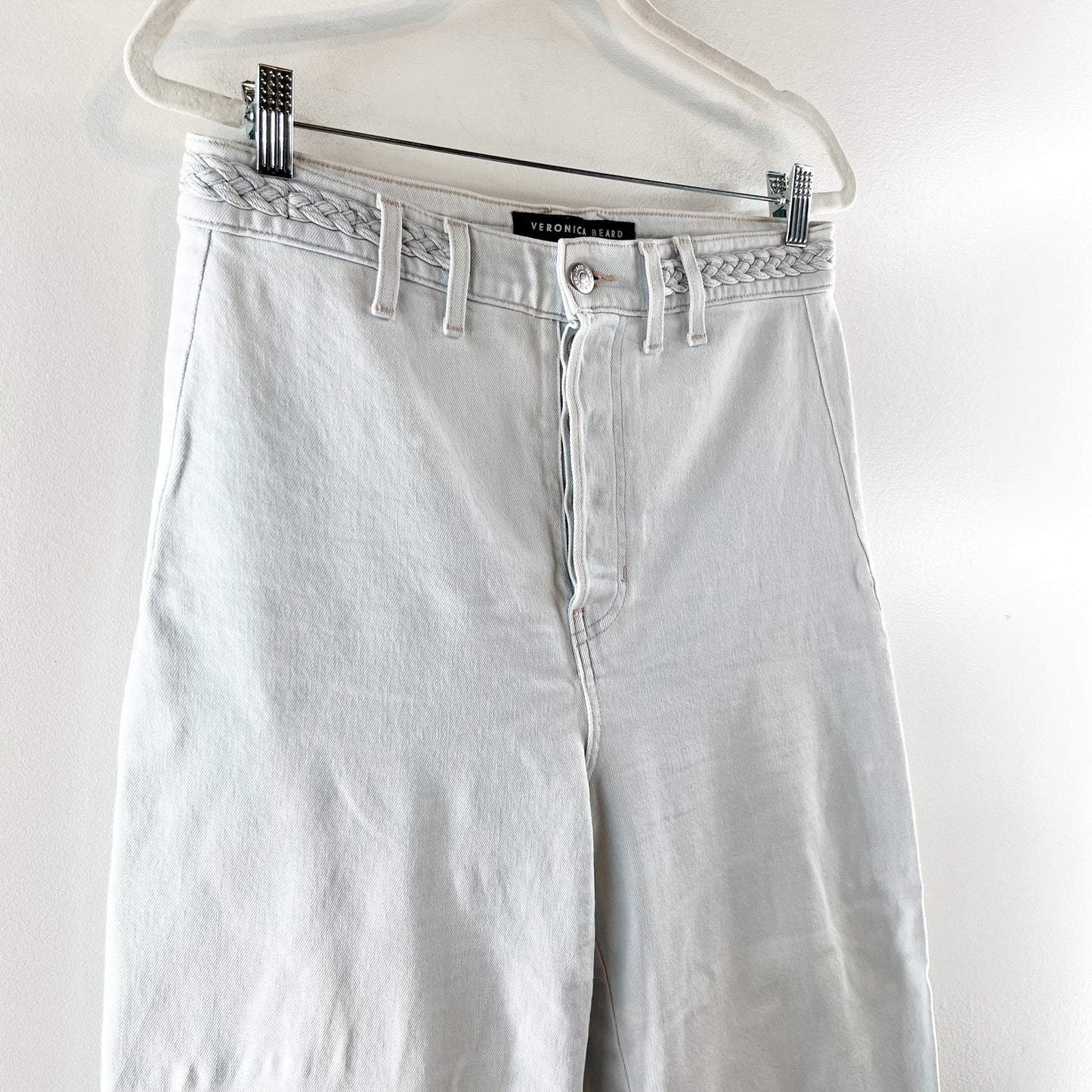 Veronica Beard Grant Braided Waist Extra High Rise Wide Leg Jeans Aspen Blue 10