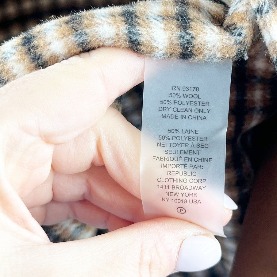 Elie Tahari Vienna Belted Wool Blend Plaid Wrap Coat Jacket Tan Small