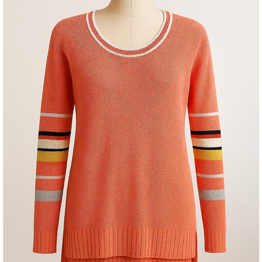 Zaket & Plover Long Sleeve Stripe Crewneck Sweater Top Orange Small