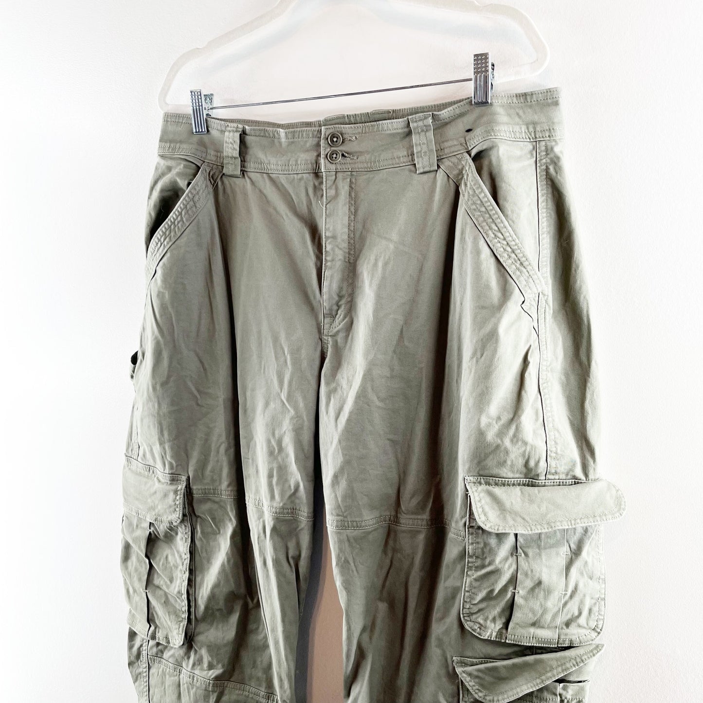 Abercrombie & Fitch High Rise Baggy Straight Leg Cargo Pants Green 16 Petite