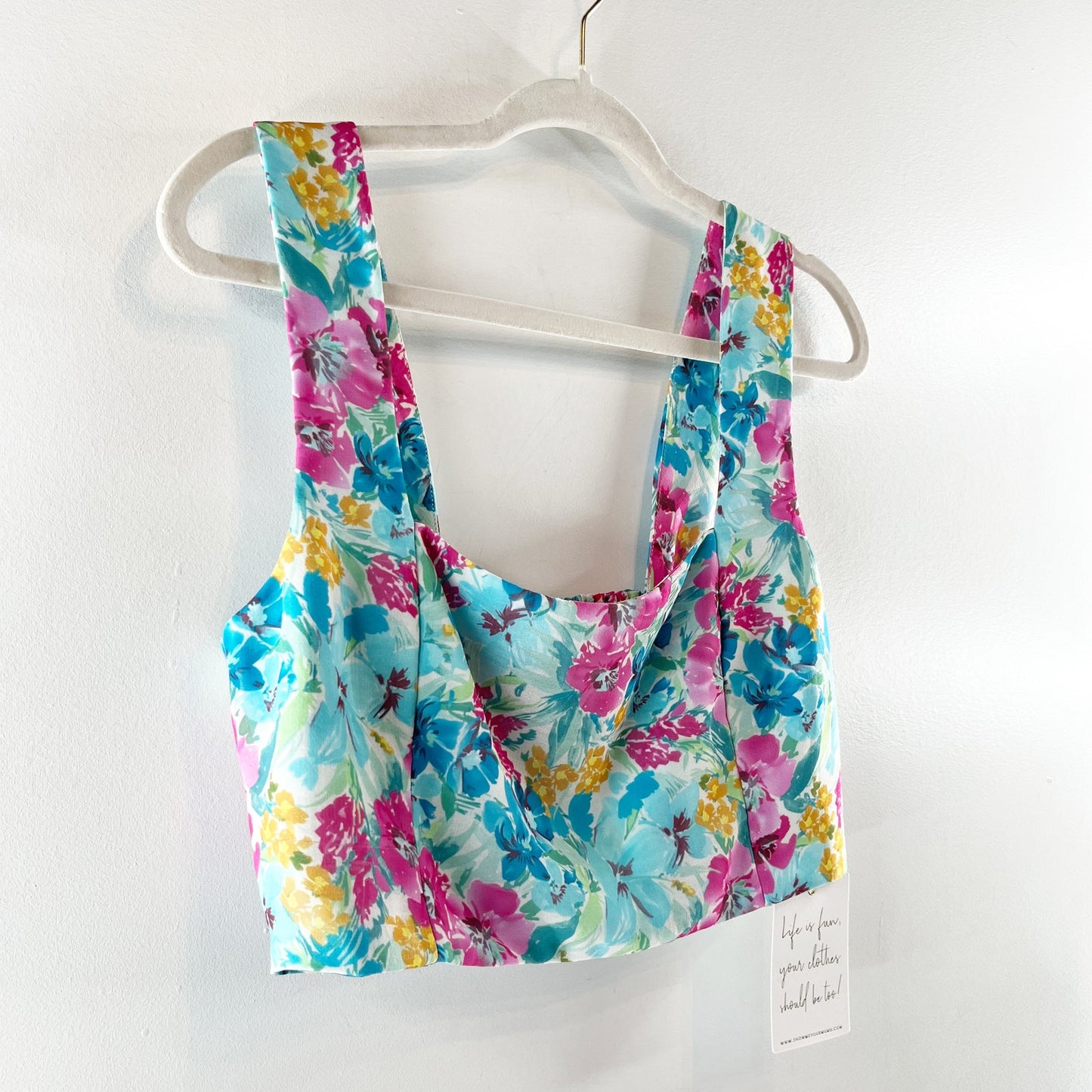 Show Me Your Mumu Square Neck Floral Crop Tank Top Blue Pink Large