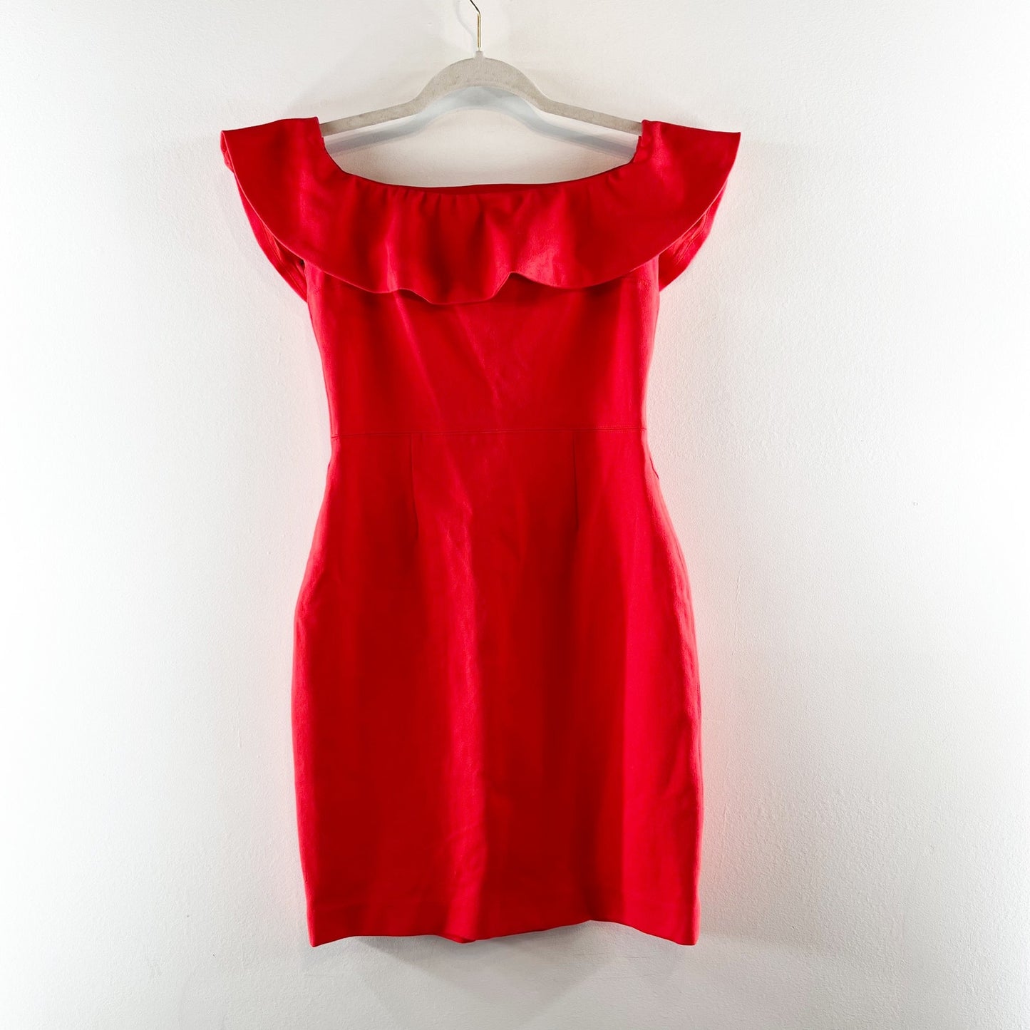 Babaton by Aritzia Emry Off The Shoulder Ruffle Trim Bodycon Mini Dress Red US 4