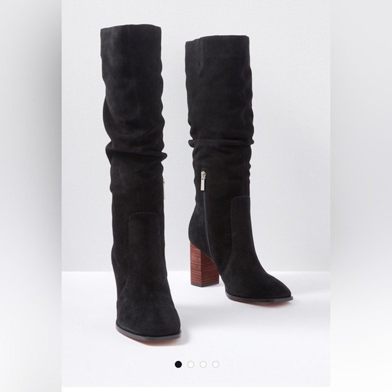 Splendid Gladis Scrunch Knee High Slouch Square Toe Suede Boots Black 8