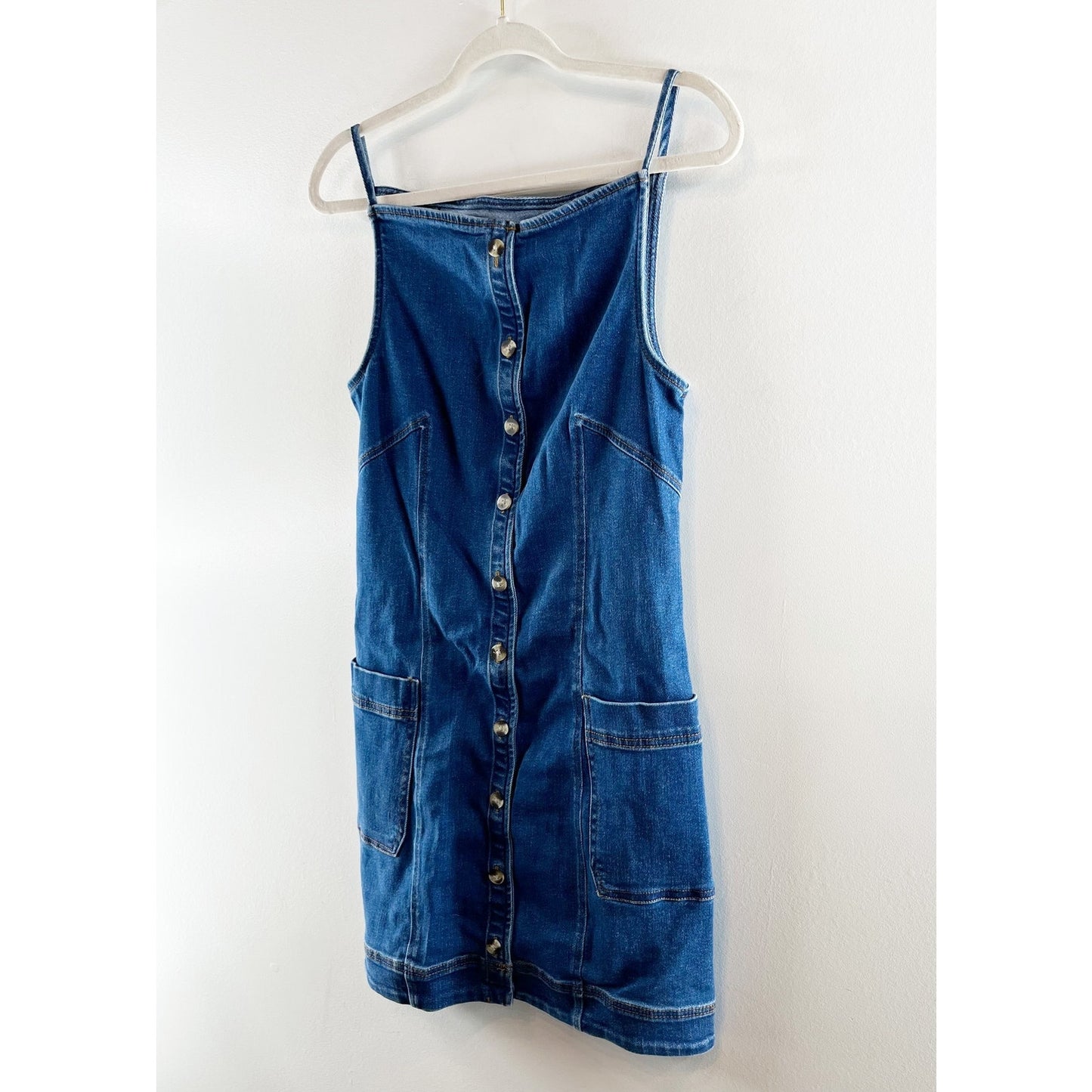 Maeve Anthropologie High Square-Neck Button-Front Denim Mini Dress Blue Medium
