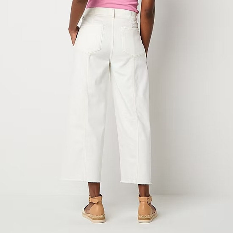 A.N.A High Rise Wide Leg Cropped Soft Barrel Pants White Ecru 4