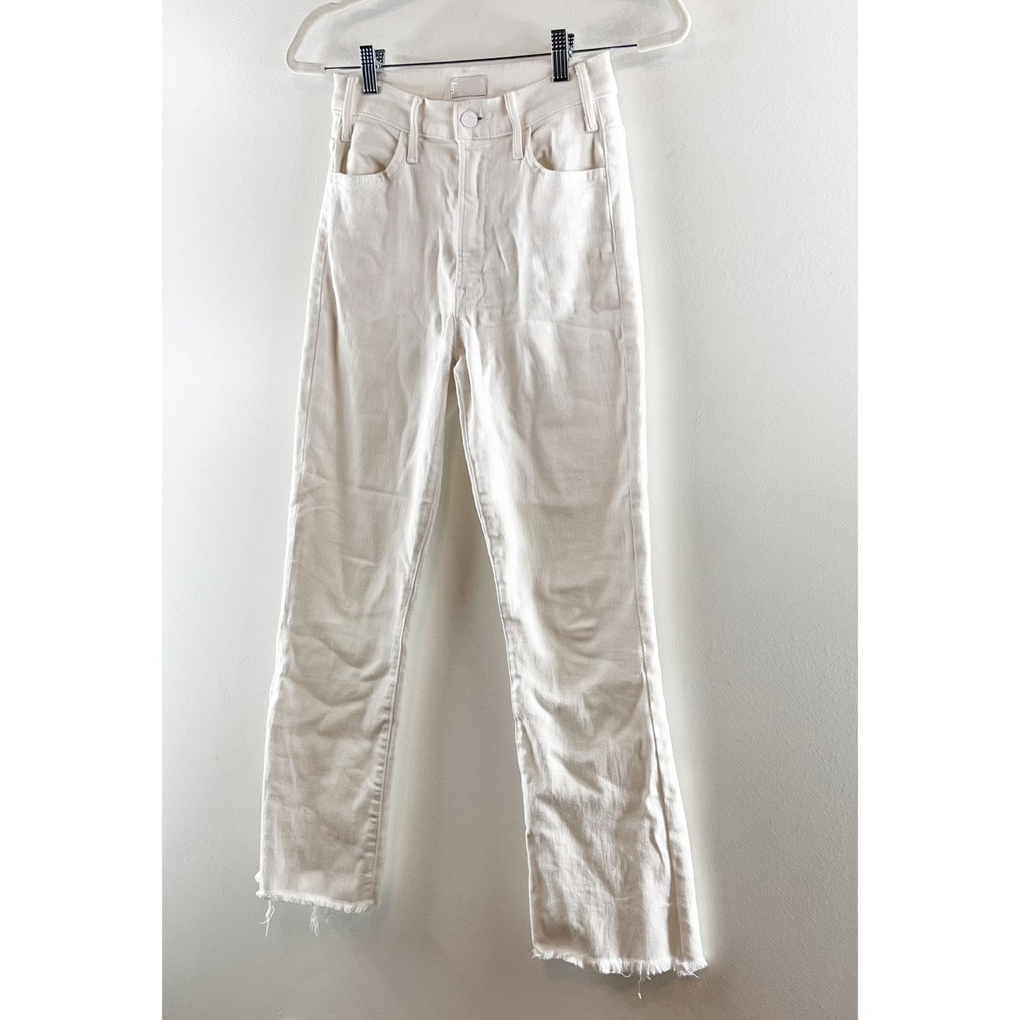 Mother The Hustler Ankle Fray Crop Flare Jeans Fairest of Them All White 24